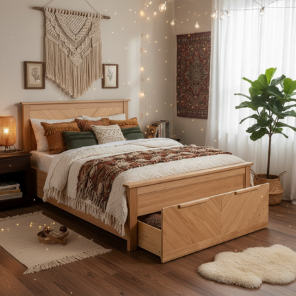 Oak Wooden Drawer Bed