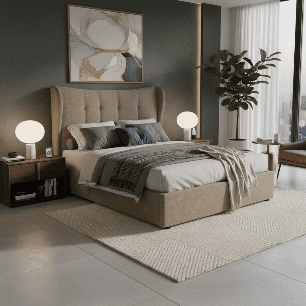 Brown Fabric Ottoman - Image 3